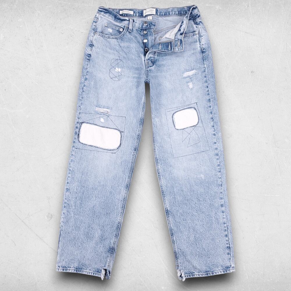 Universal Thread Jeans Womens 8R Blue Mid Rise 90s Baggy Distressed Patchwork